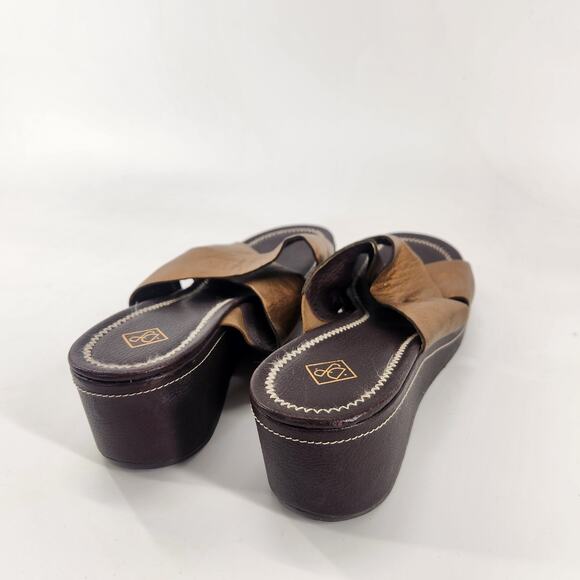 Donald J. Pliner Leather Wedge Slides Size 11 Bronze Slip On Sandal Comfort Luxe - Picture 4 of 8